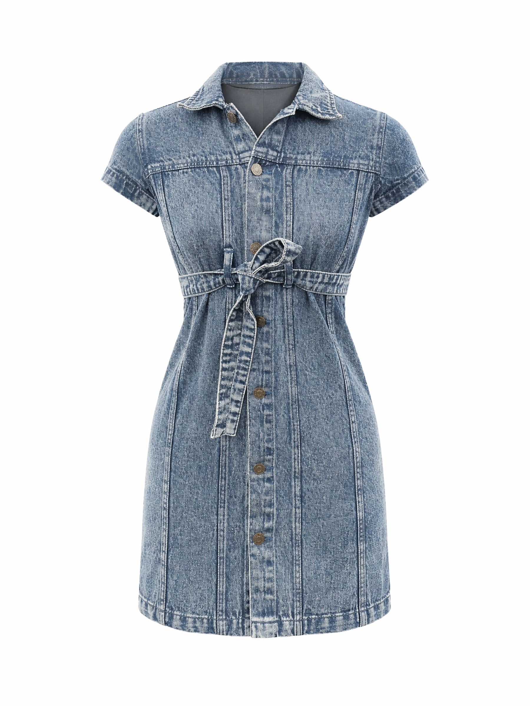 Blue Blast Denim Belted Shirt Dress-Noh.Voh 