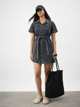 Black Blast Denim Belted Shirt Dress-Noh.Voh 