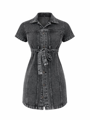 Black Blast Denim Belted Shirt Dress-Noh.Voh 