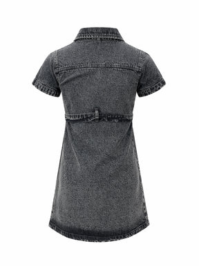 Black Blast Denim Belted Shirt Dress-Noh.Voh 