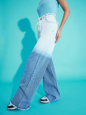 Blue & White Ombre Effect Straight Jeans -Noh.Voh