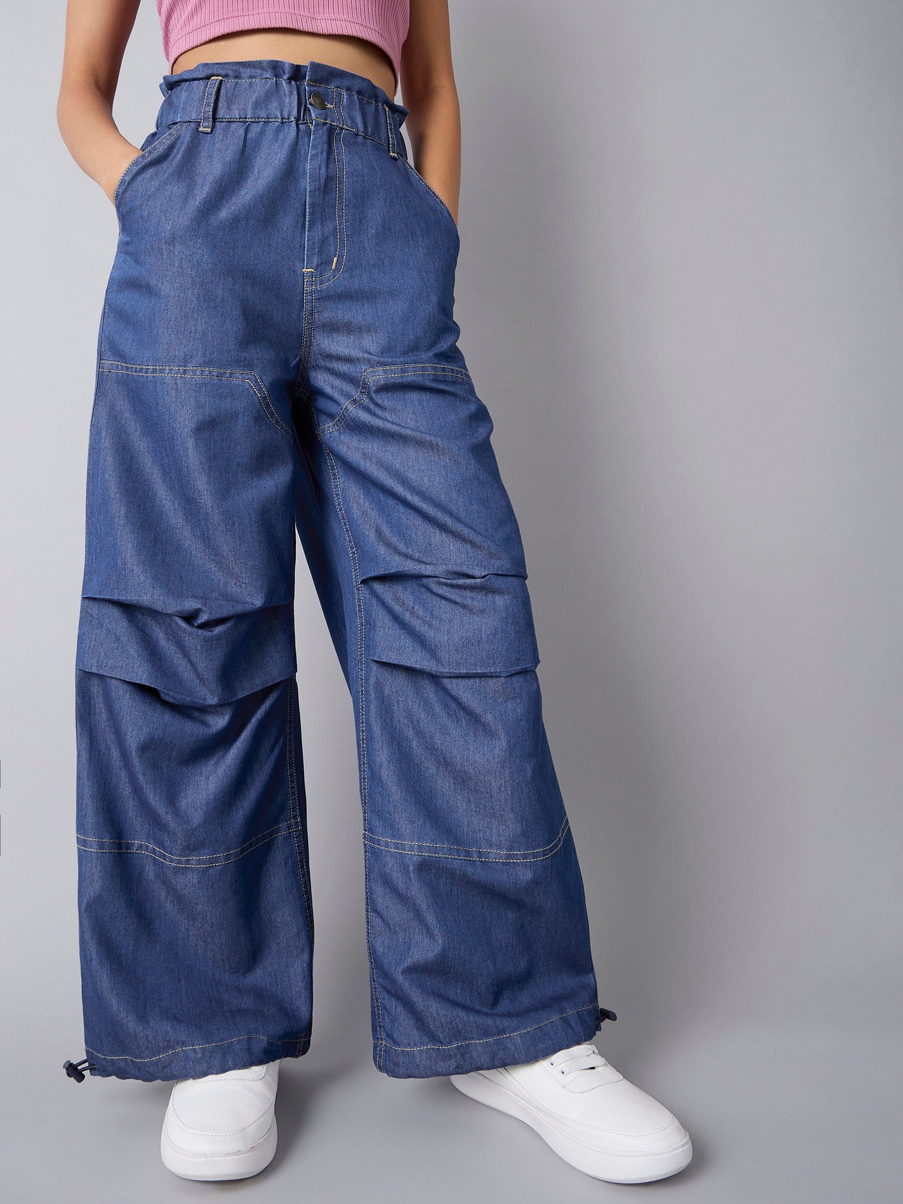 Blue Wash Tencel Pull Hem Cargo Jeans-Noh.Voh