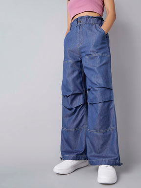 Blue Wash Tencel Pull Hem Cargo Jeans-Noh.Voh