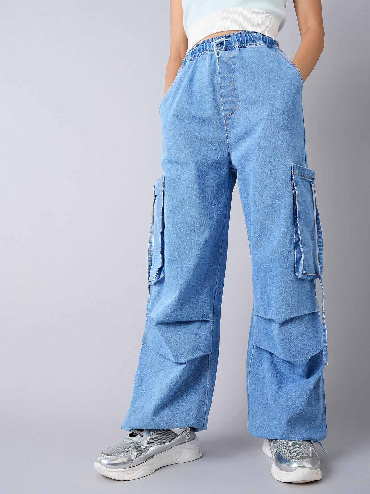 Ice Blue Side Pockets Cargo Jeans -Noh.Voh