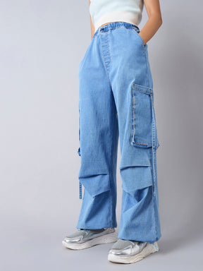 Ice Blue Side Pockets Cargo Jeans -Noh.Voh