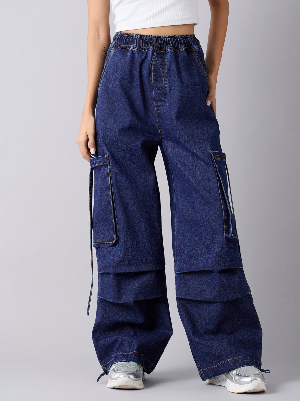 Blue Wash Side Pockets Cargo Jeans -Noh.Voh