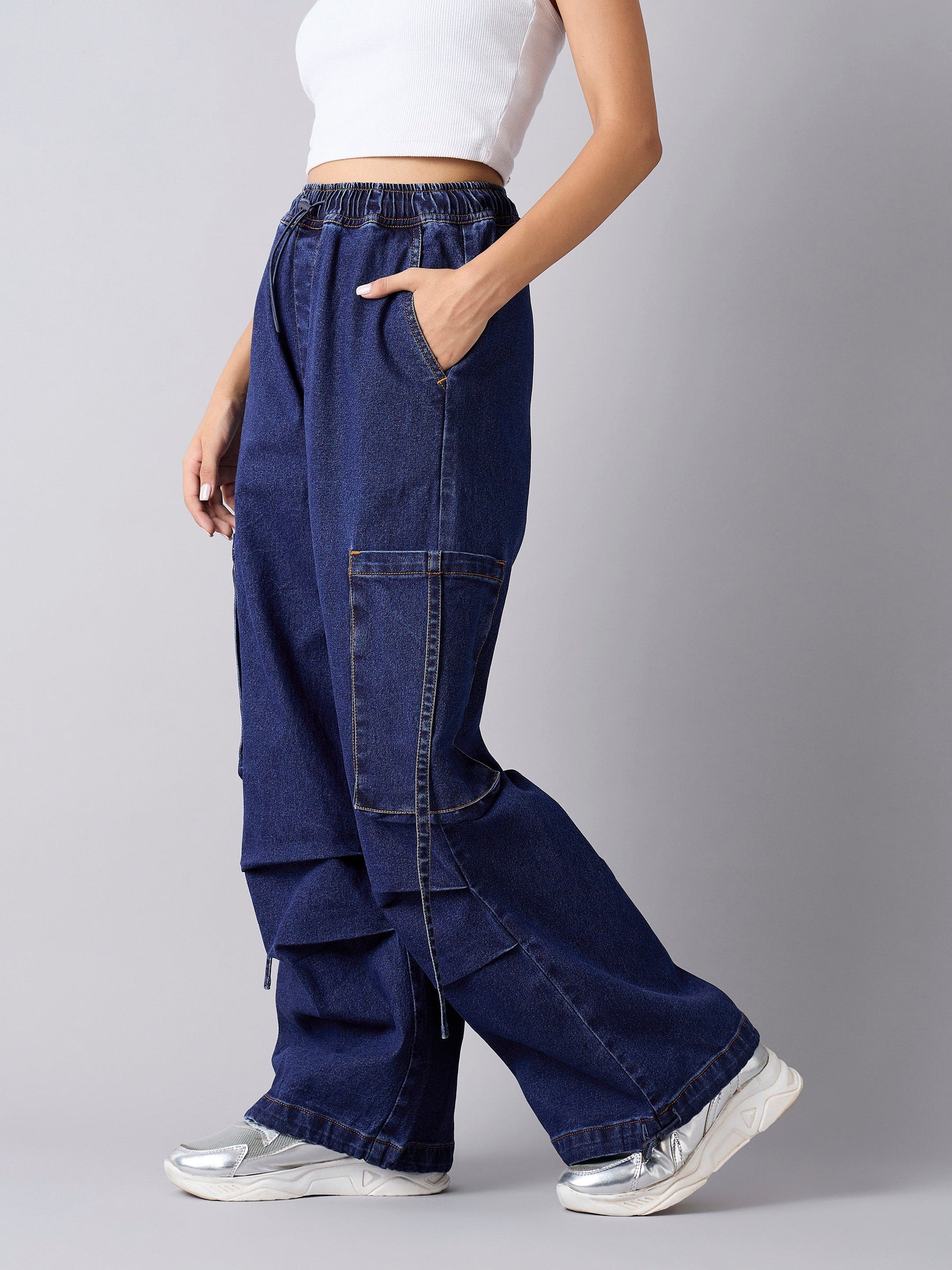 Blue Wash Side Pockets Cargo Jeans -Noh.Voh