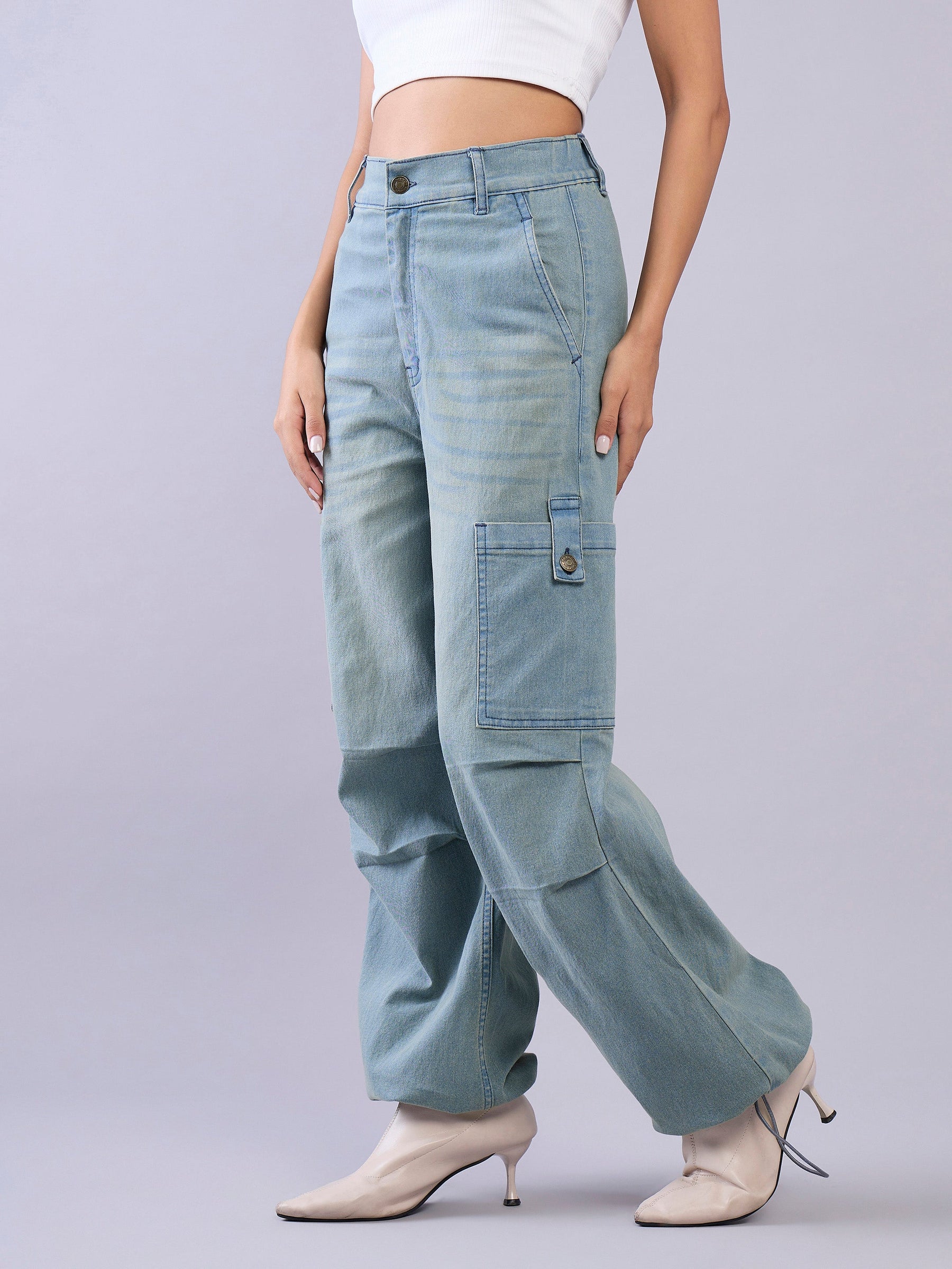 Blue Wash Side Pintuck Cargo Jeans -Noh.Voh