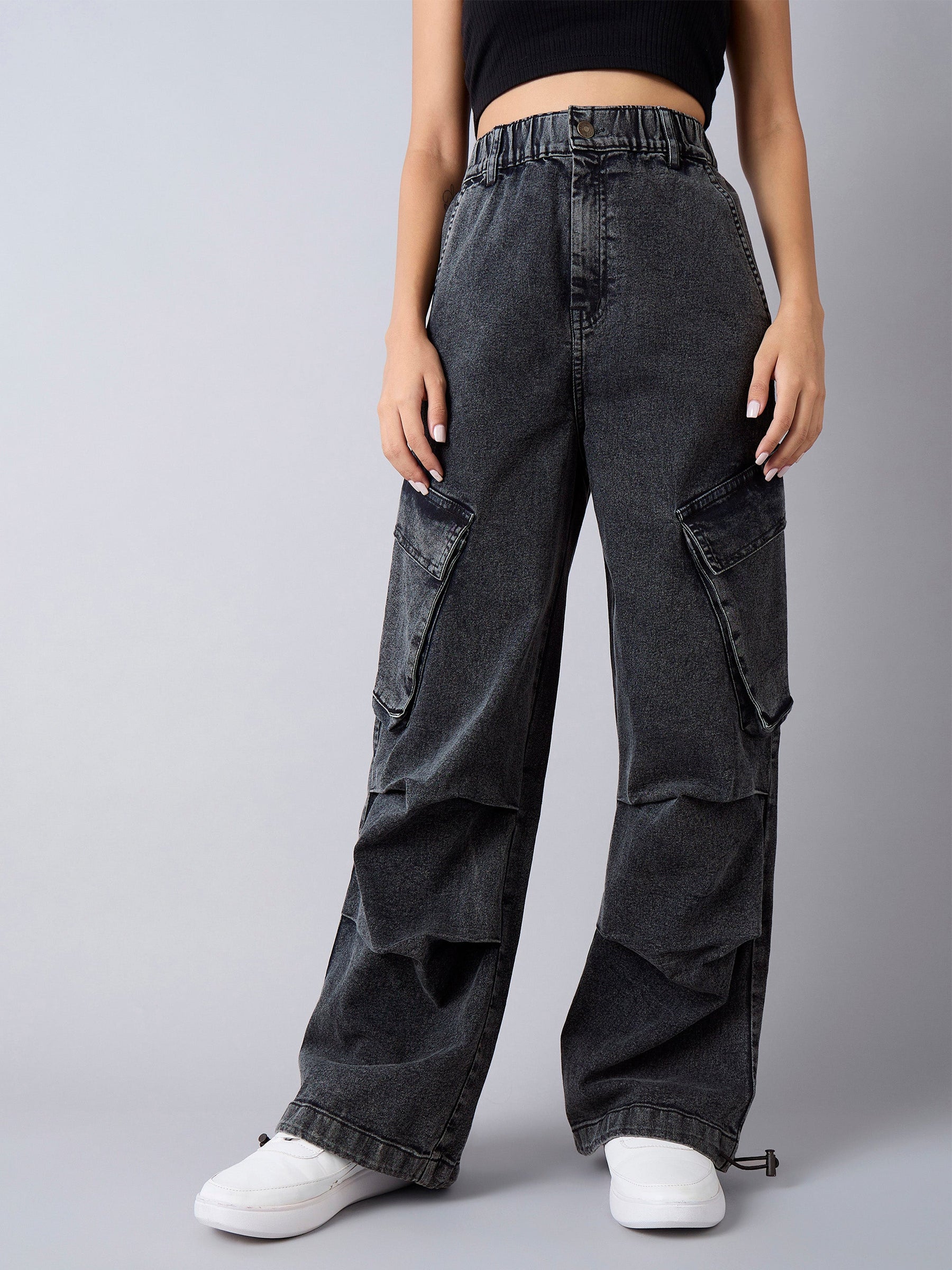 Black Acid Wash Side Pintuck Jeans -Noh.Voh