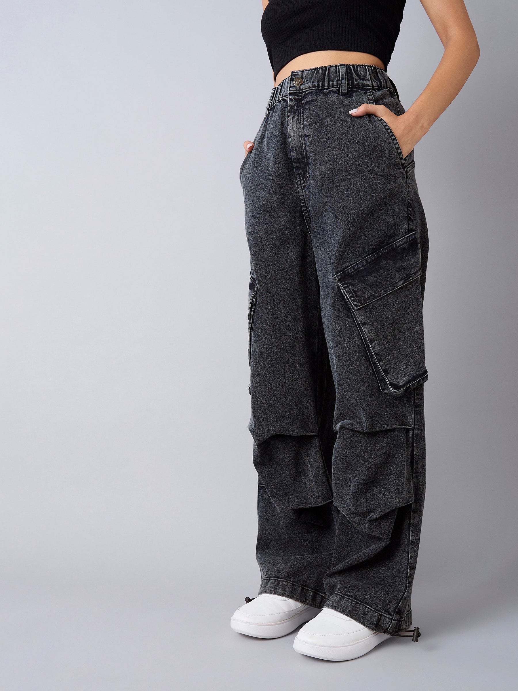 Black Acid Wash Side Pintuck Jeans -Noh.Voh