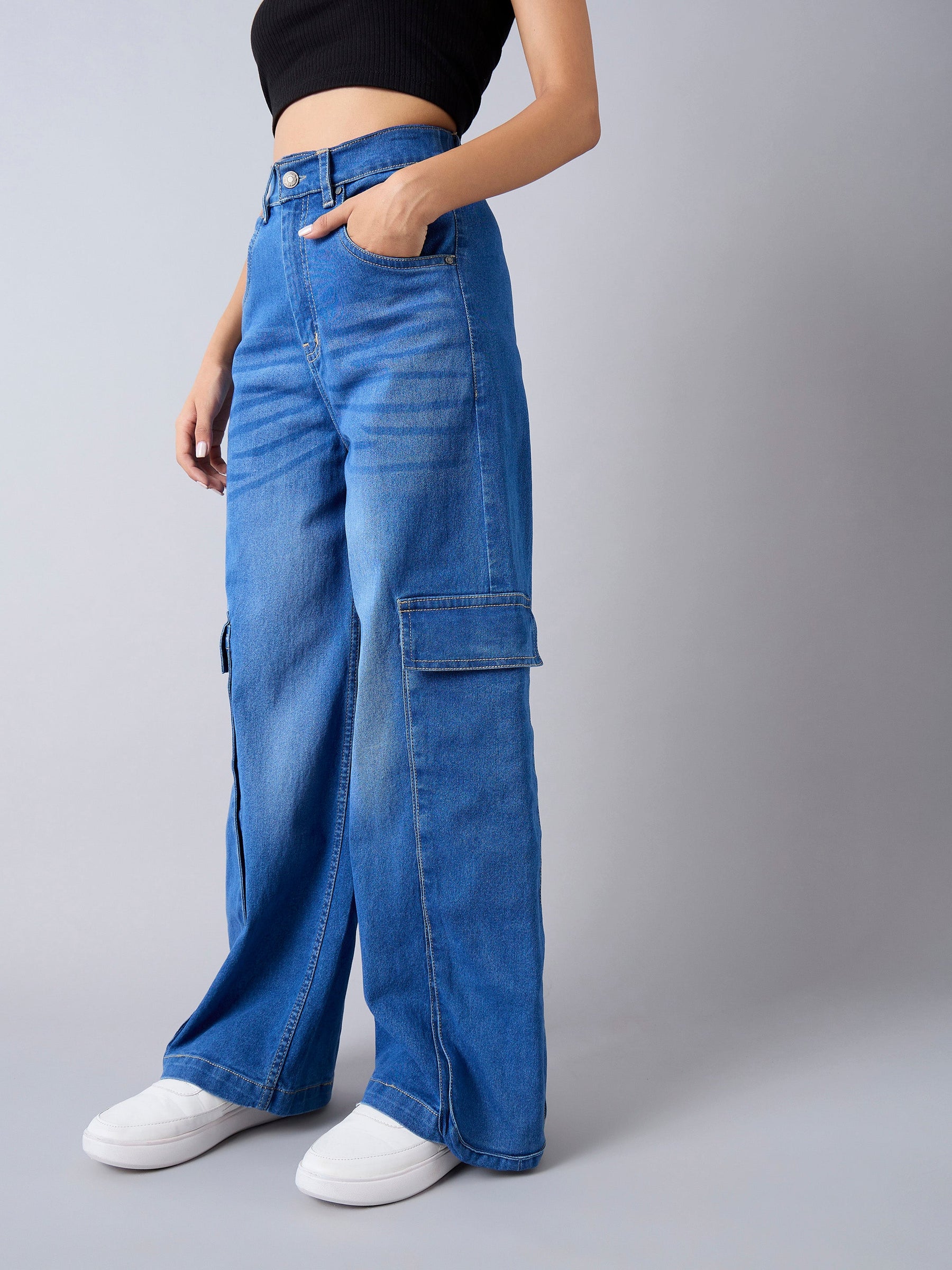 Blue Blast Hem Pocket Straight Jeans -Noh.Voh