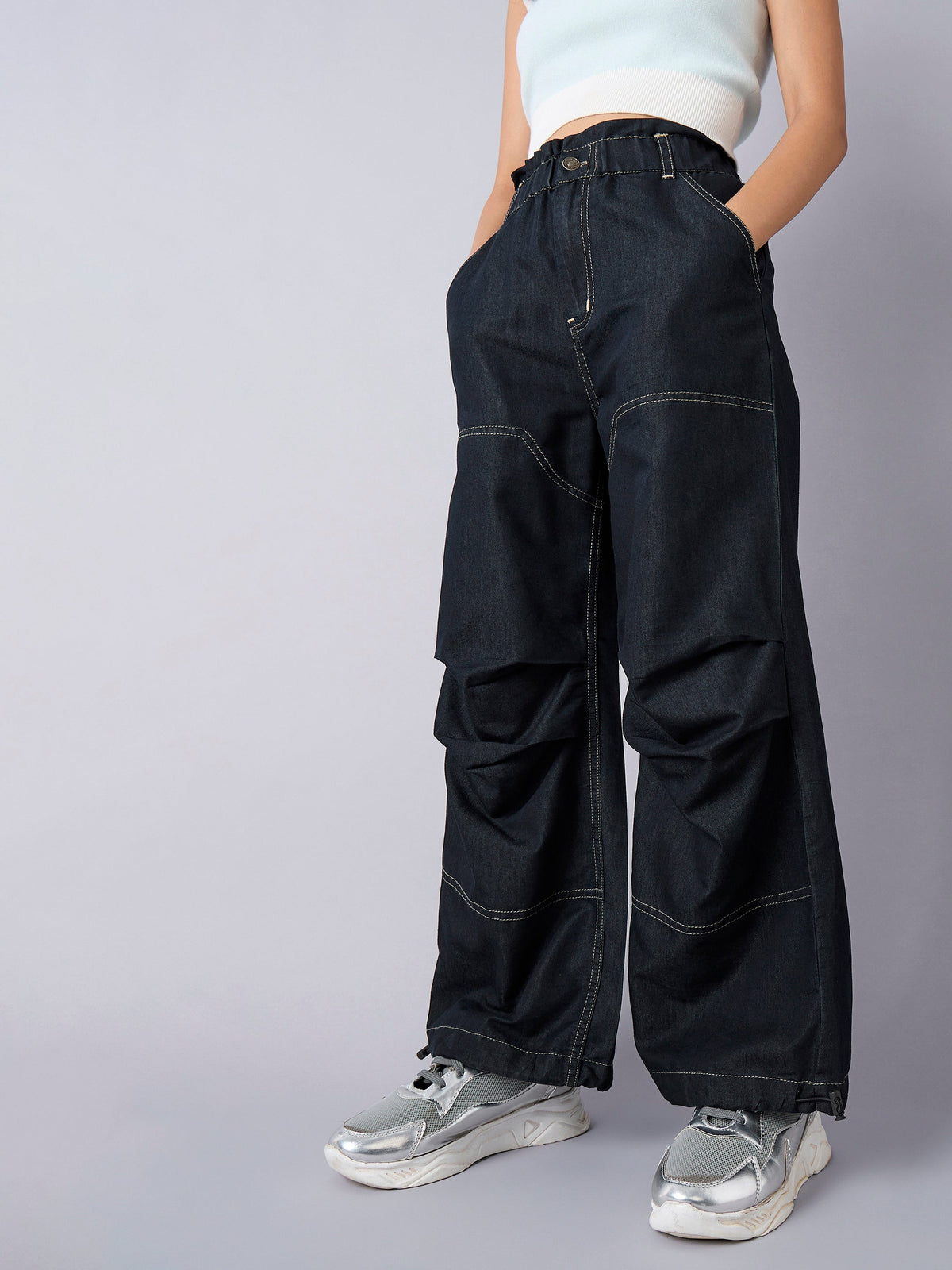 Black Wash Tencel Pull Hem Cargo Jeans-Noh.Voh