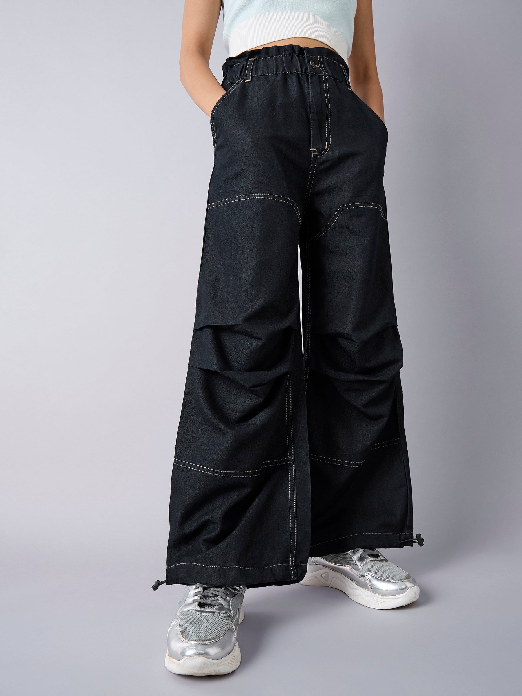 Black Wash Tencel Pull Hem Cargo Jeans-Noh.Voh