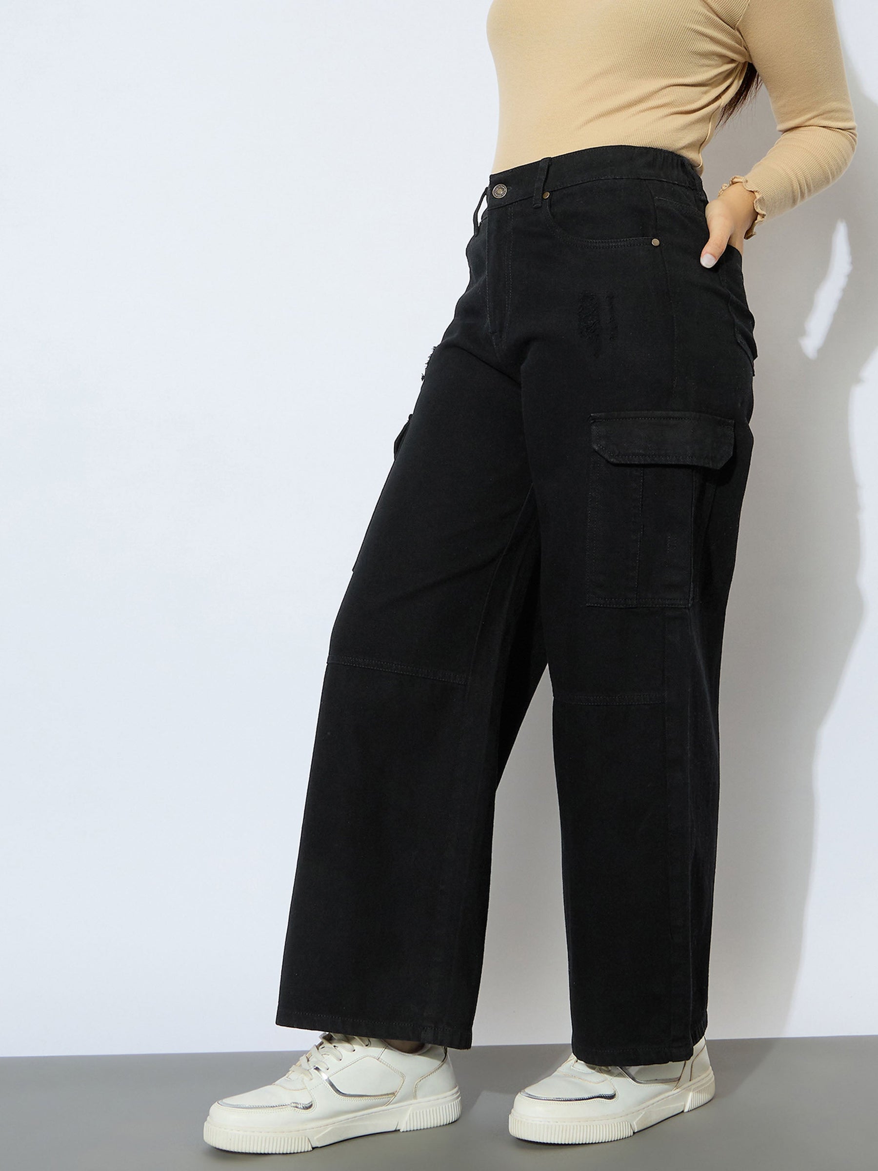 Jet Black Denim Side Pocket Straight Jeans-Noh.Voh