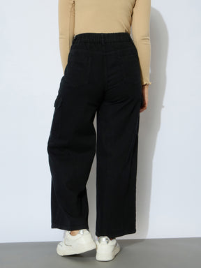 Girl Jet Black Denim Side Pocket Straight Jeans