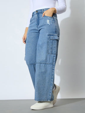 Blue Wash Denim Side Pocket Straight Jeans-Noh.Voh