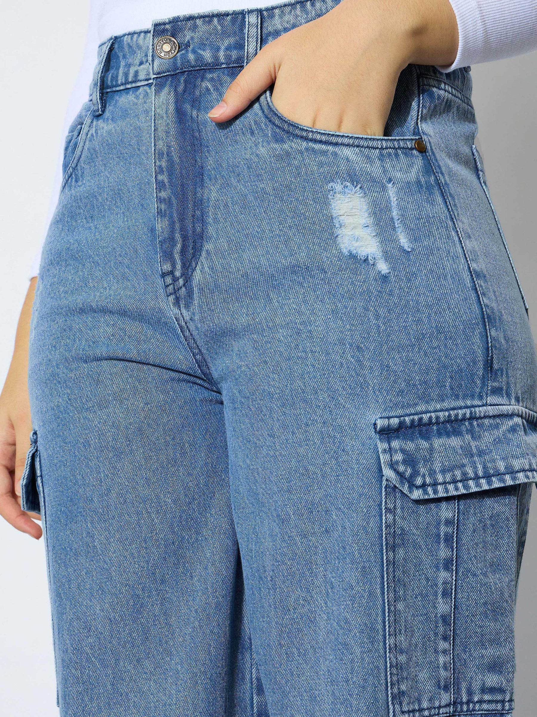 Blue Wash Denim Side Pocket Straight Jeans-Noh.Voh