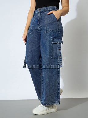 Blue Wash Denim Side Pockets Cargo Jeans-Noh.Voh