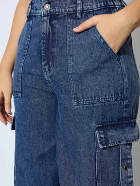 Blue Wash Denim Side Pockets Cargo Jeans-Noh.Voh