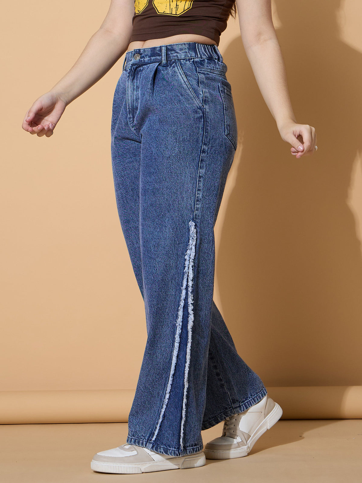 Blue Wash Side Distressed Straight Jeans -Noh.Voh