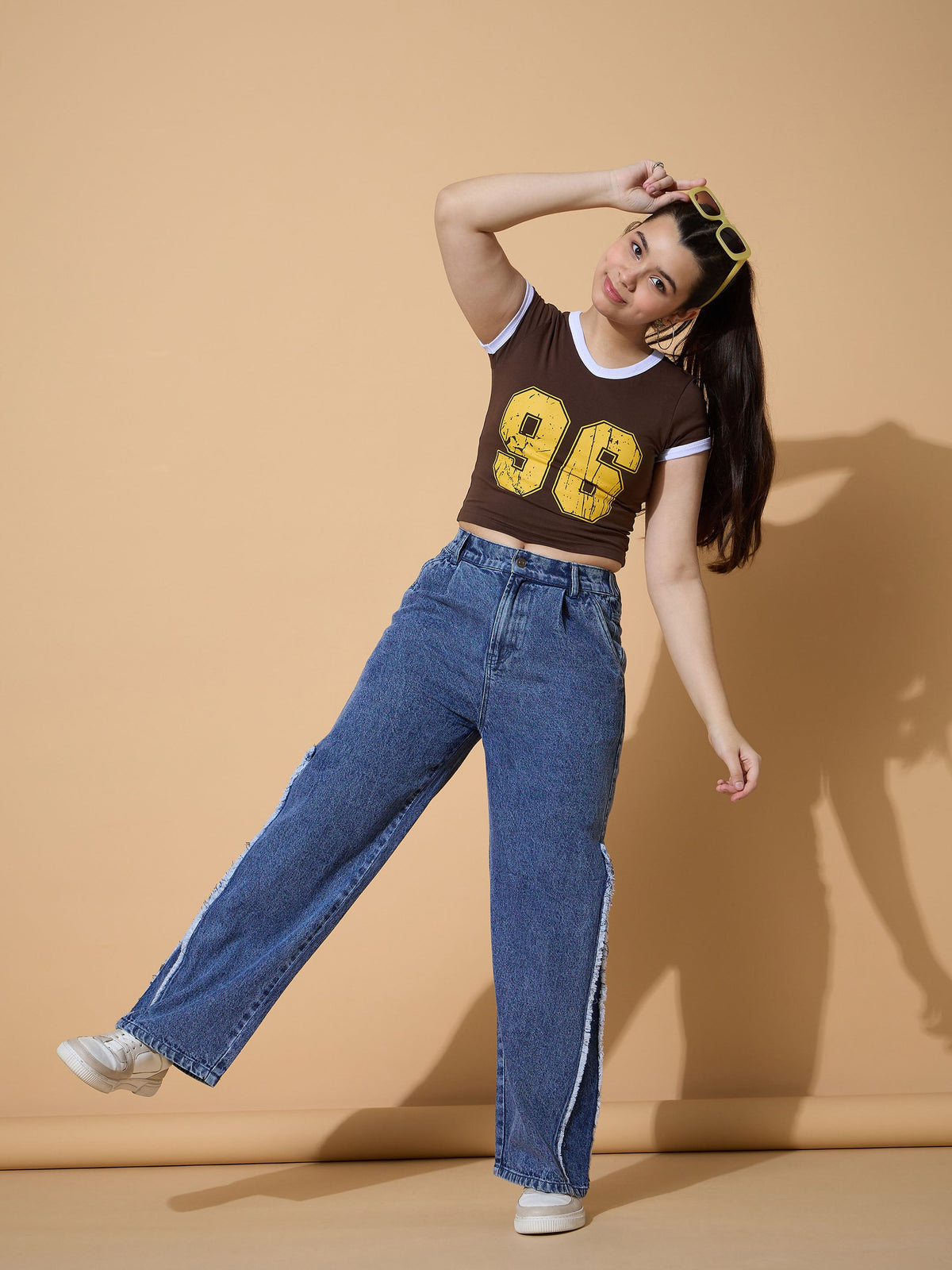 Blue Wash Side Distressed Straight Jeans -Noh.Voh