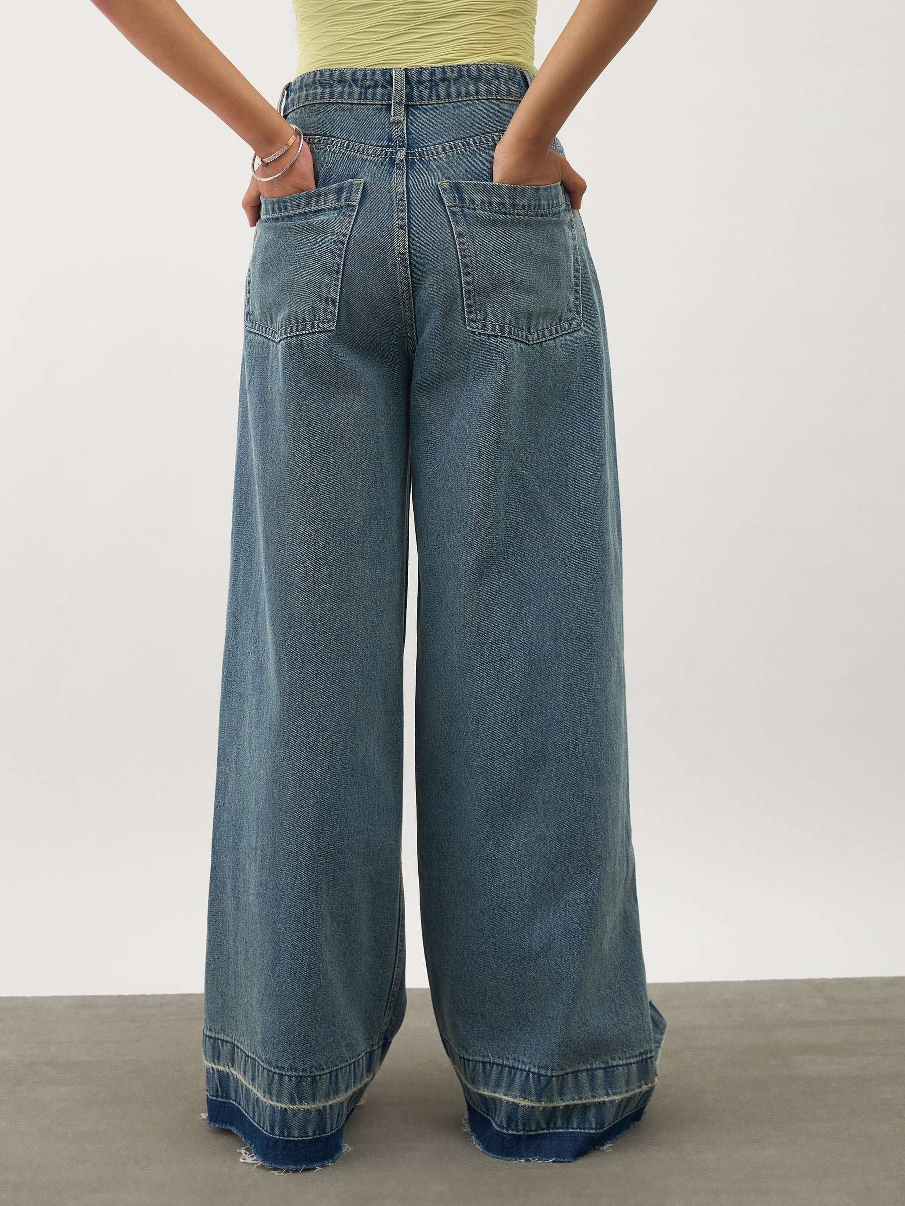 Girls Blue Blast Denim Wide Leg Frayed Jeans
