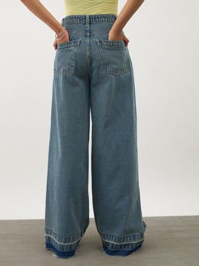 Girls Blue Blast Denim Wide Leg Frayed Jeans