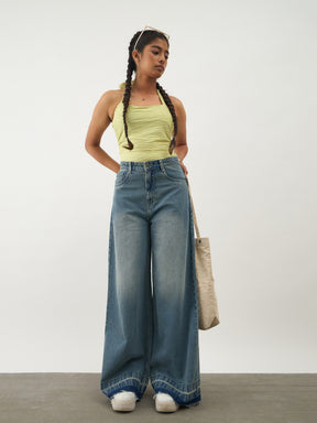 Girls Blue Blast Denim Wide Leg Frayed Jeans