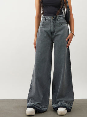 Black Blast Denim Wide Leg Frayed Jeans-Noh.Voh 
