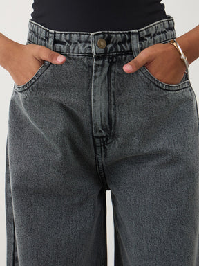 Black Blast Denim Wide Leg Frayed Jeans-Noh.Voh 