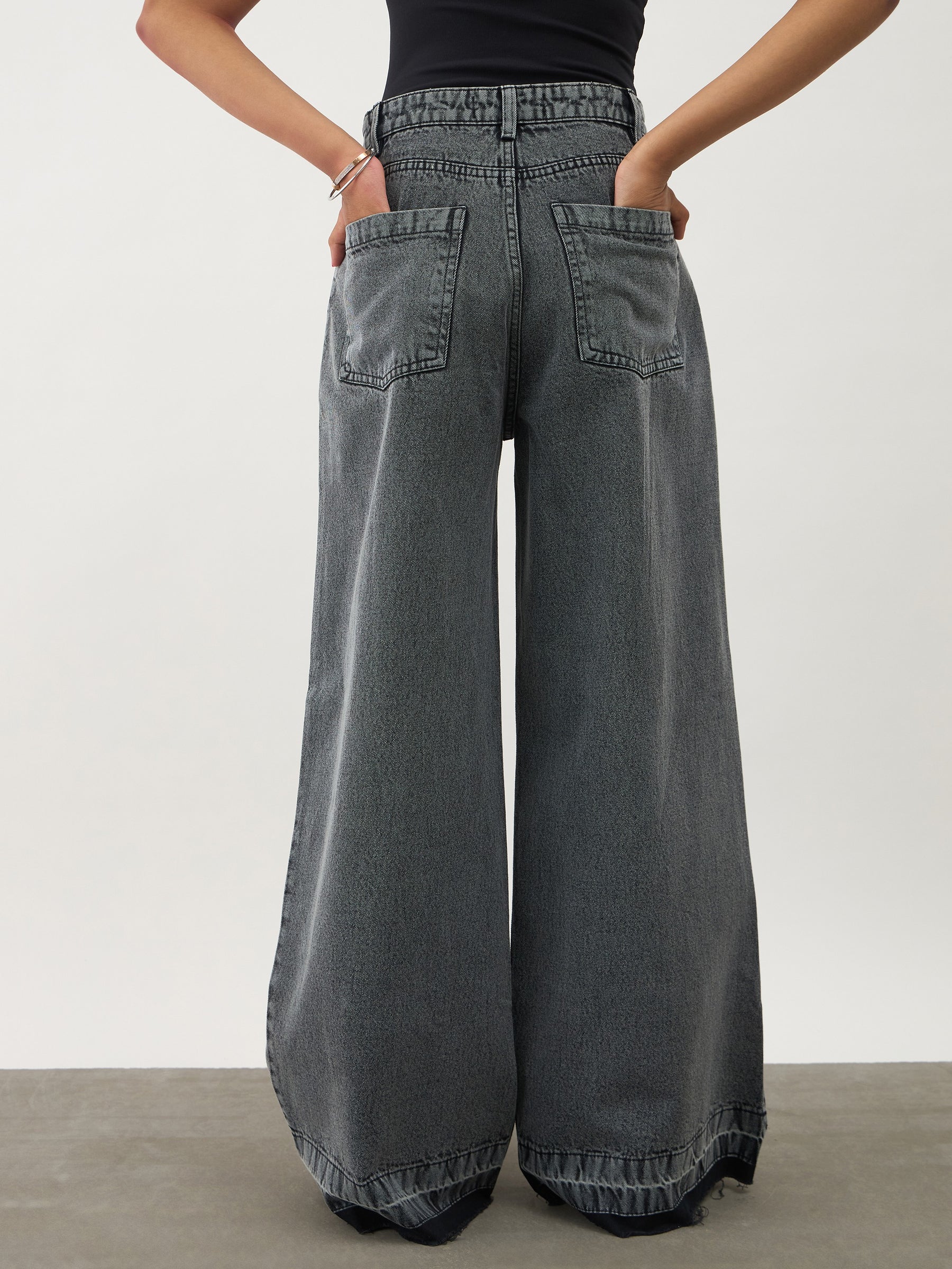 Girls Black Blast Denim Wide Leg Frayed Jeans