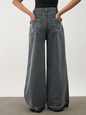 Girls Black Blast Denim Wide Leg Frayed Jeans