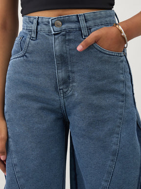 Blue Denim Color Block Wide Leg Jeans-Noh.Voh 