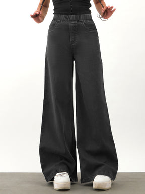 Black Washed Denim Elasticated Waistband Jeans -Noh.Voh 