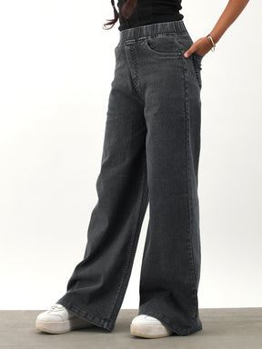Black Washed Denim Elasticated Waistband Jeans -Noh.Voh 