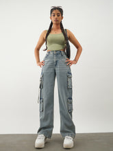 Blue Acid Wash Denim Cargo Jeans -Noh.Voh 