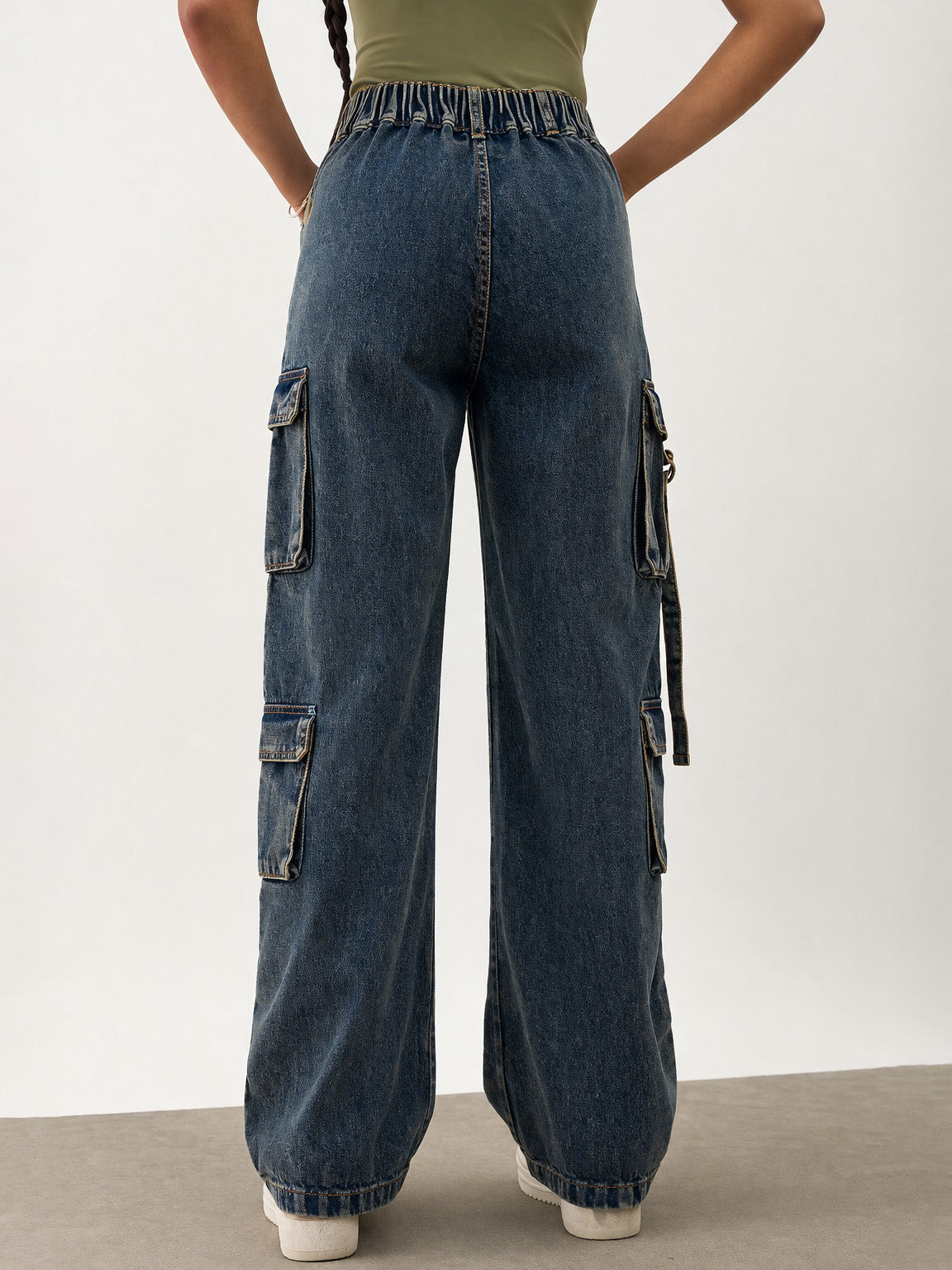 Navy Whisker Wash Denim Cargo Jeans -Noh.Voh 