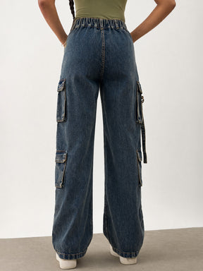 Navy Whisker Wash Denim Cargo Jeans -Noh.Voh 