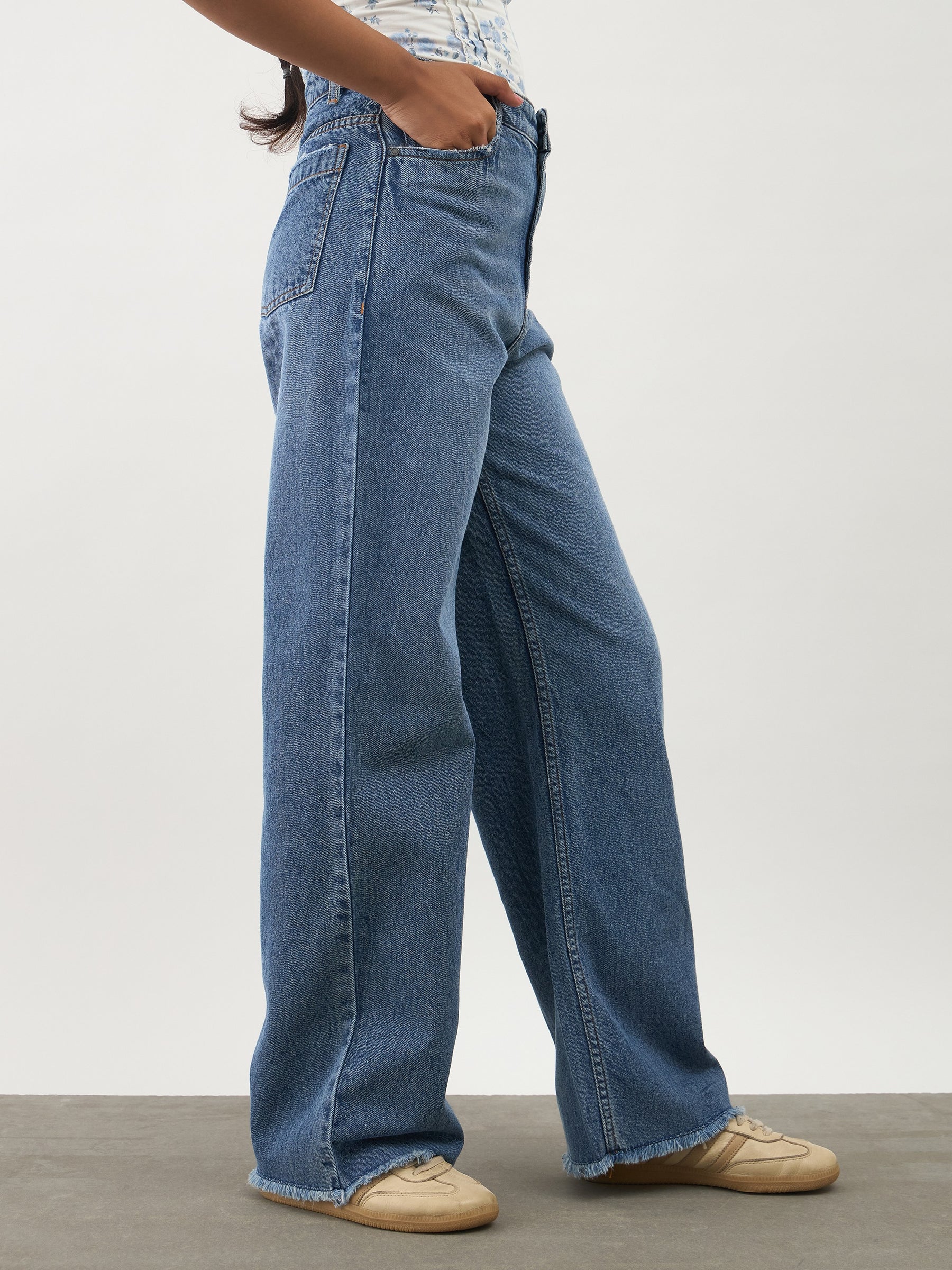 Blue Blast Denim Raw Hem Straight Fit Jeans-Noh.Voh 