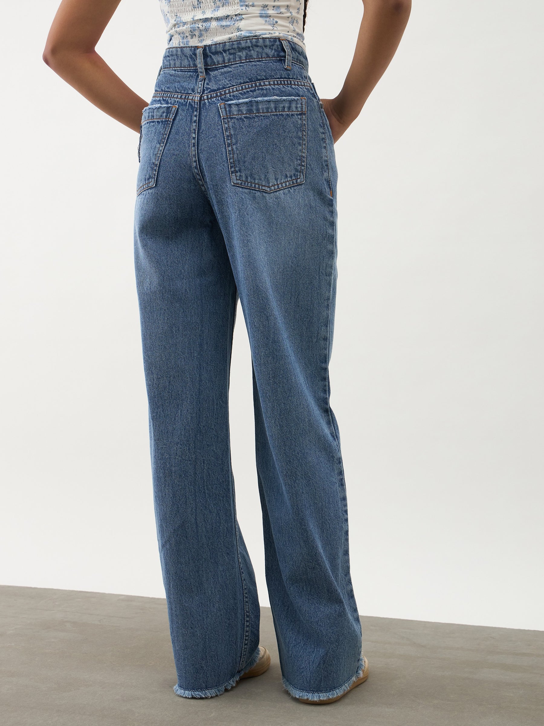 Girls Blue Blast Denim Raw Hem Straight Fit Jeans