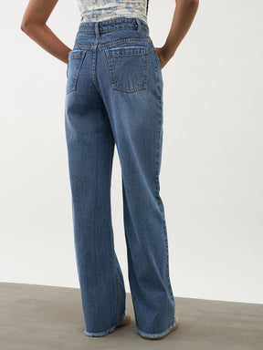 Girls Blue Blast Denim Raw Hem Straight Fit Jeans