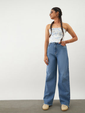 Girls Blue Blast Denim Raw Hem Straight Fit Jeans