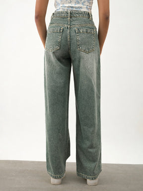 Girls Blue Whisker Denim Raw Hem Straight Fit Jeans