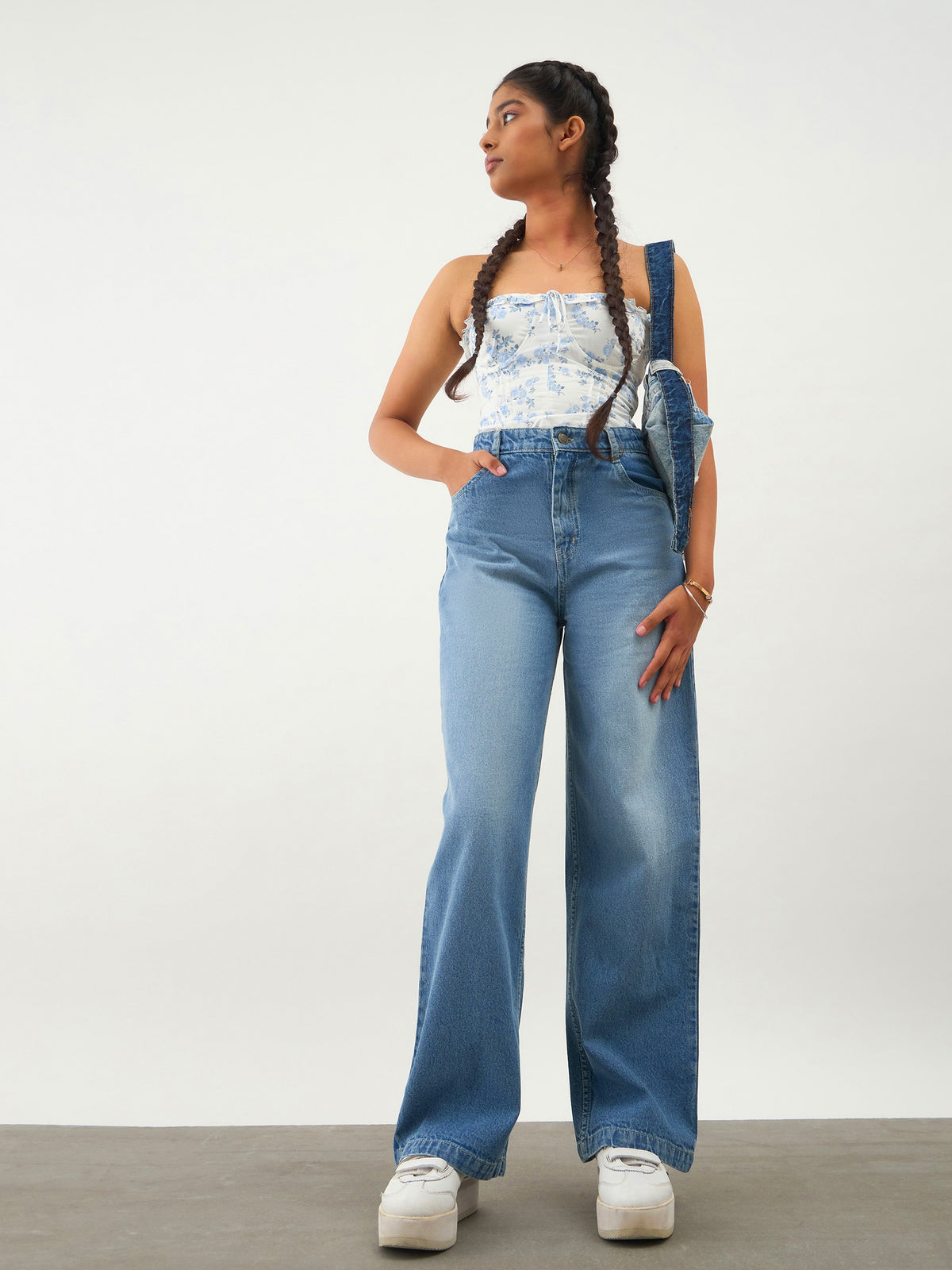 Blue Washed Denim Straight Fit Jeans -Noh.Voh 