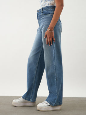Blue Washed Denim Straight Fit Jeans -Noh.Voh 