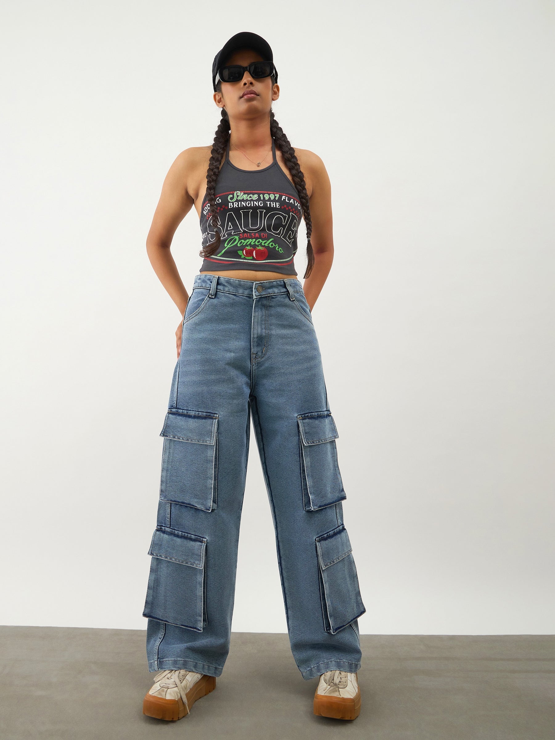 Blue Blast Multi Pockets Denim Cargo Jeans -Noh.Voh 