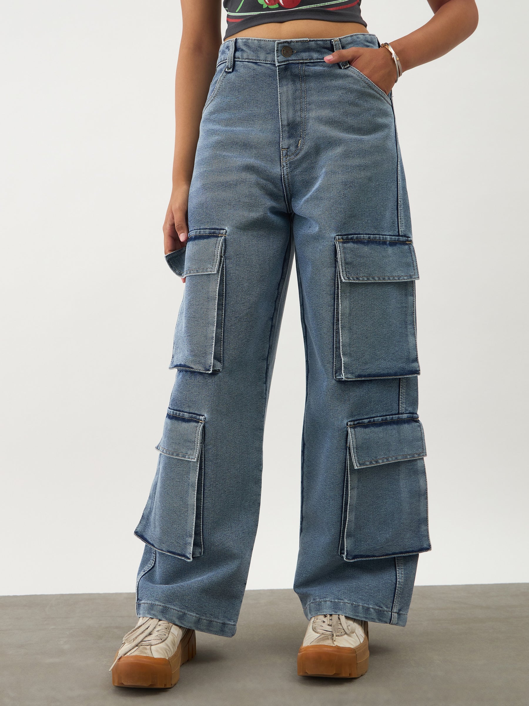 Blue Blast Multi Pockets Denim Cargo Jeans -Noh.Voh 