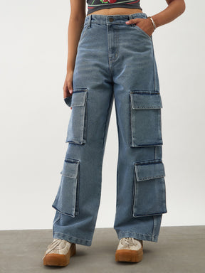 Blue Blast Multi Pockets Denim Cargo Jeans -Noh.Voh 