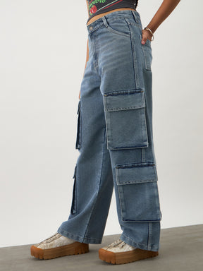 Blue Blast Multi Pockets Denim Cargo Jeans -Noh.Voh 