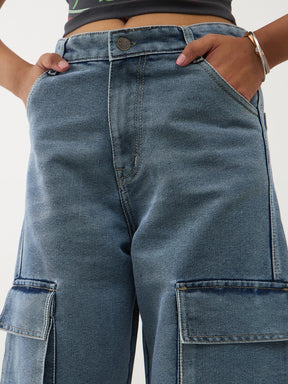 Blue Blast Multi Pockets Denim Cargo Jeans -Noh.Voh 